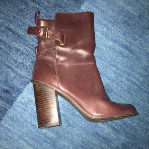 KDB STACKED HEEL MAROON ANKLE BOOTS